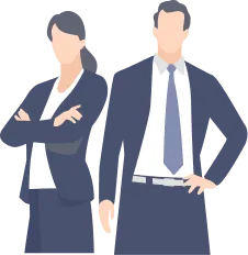 腕を組んでいる女性と腰に手を当てている男性