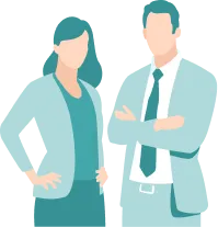 腰に手を当てている女性と腕を組んでいる男性